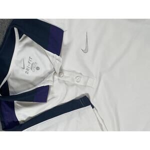 Nike Dri-Fit Men's Polo Shirt - White with Navy and Purple Accents, Size Large